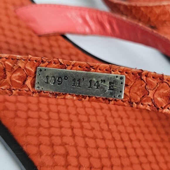 B|H Bella | Ha Red/Orange Snake Embossed Italian Leather Flip Flop Thong Sandal - Picture 3 of 9